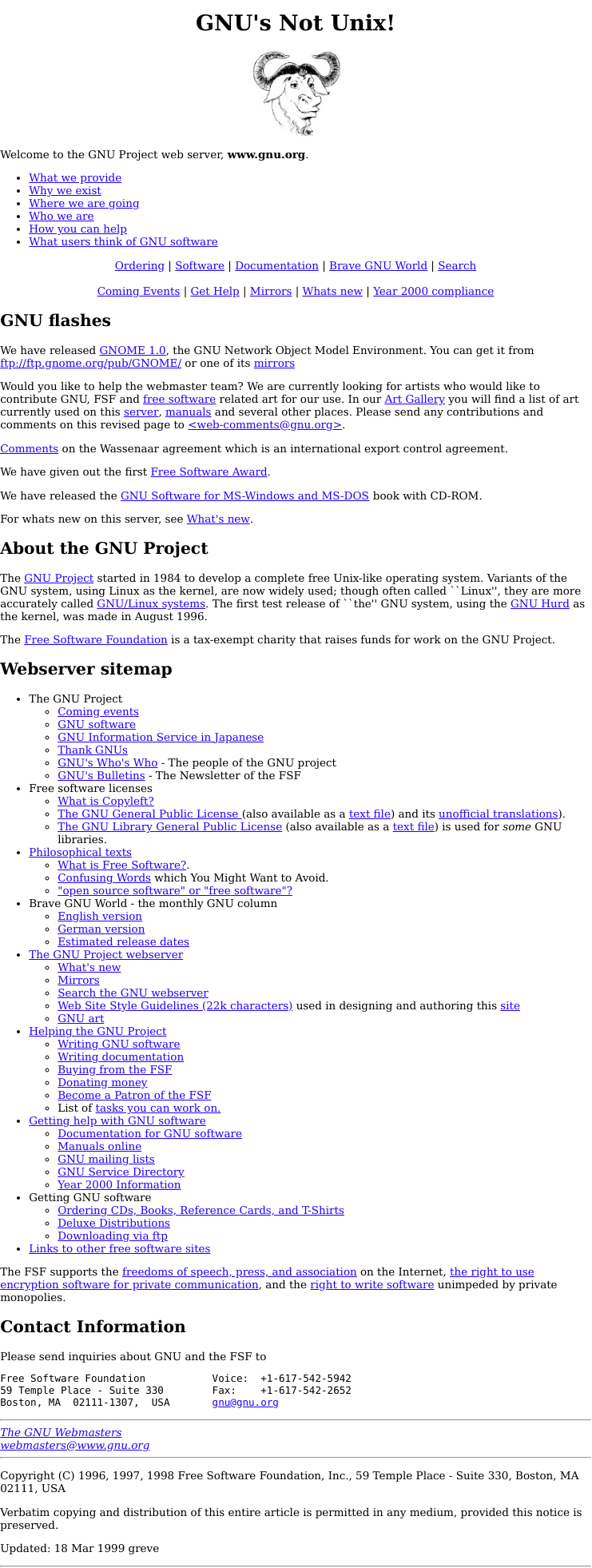 The FSF's Web site in 1999