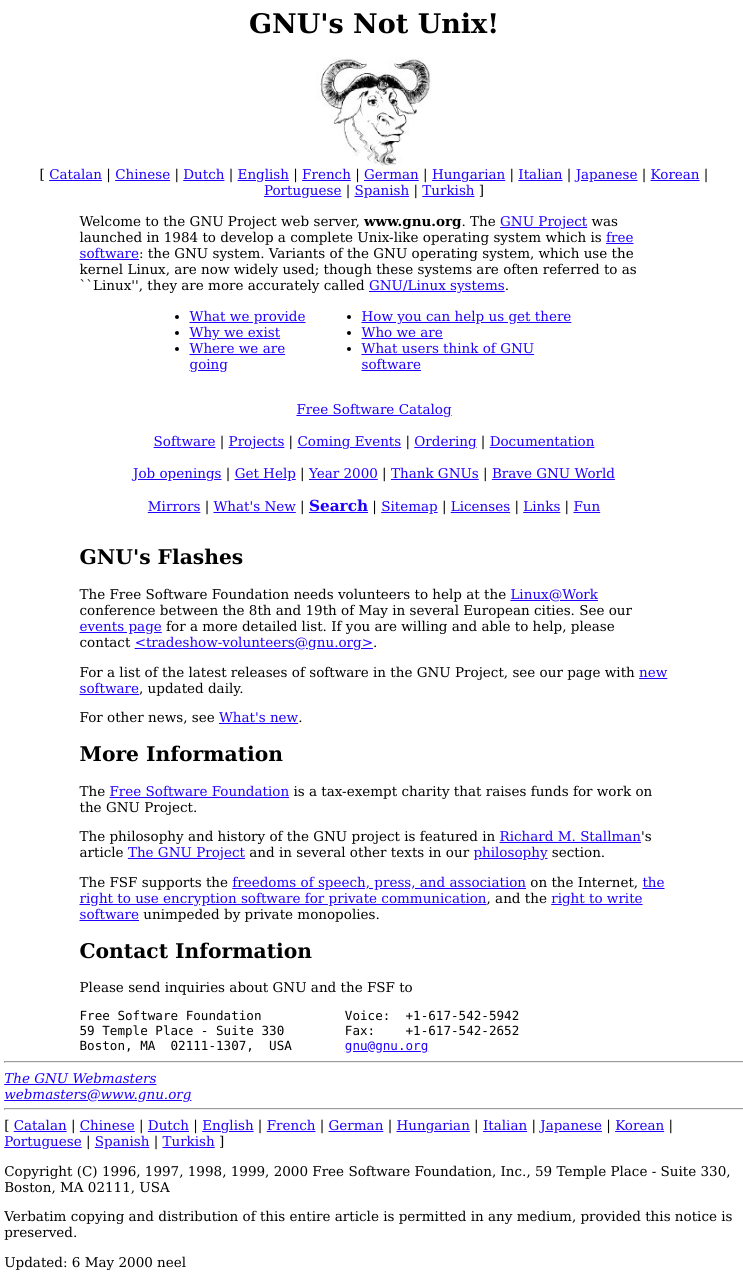The FSF's Web site in 2000