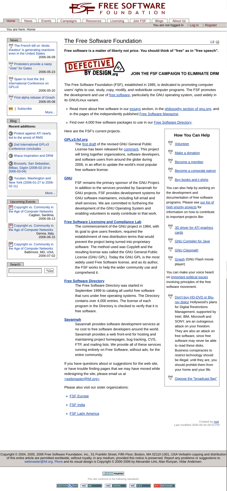The FSF's Web site in 2006