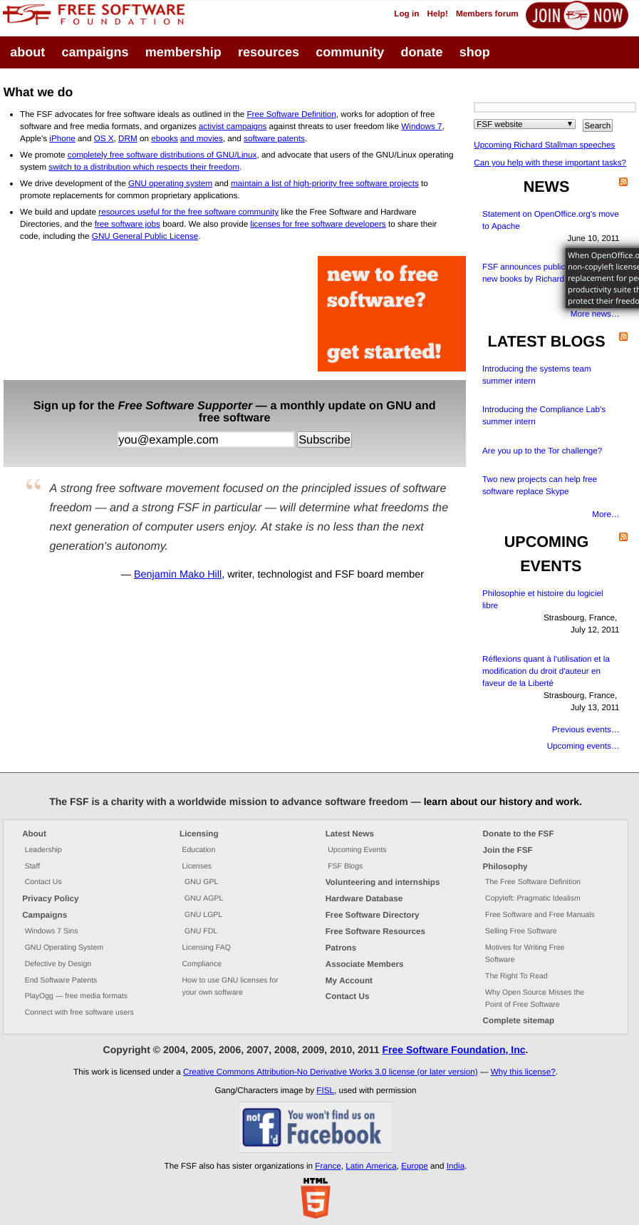 The FSF's Web site in 2011