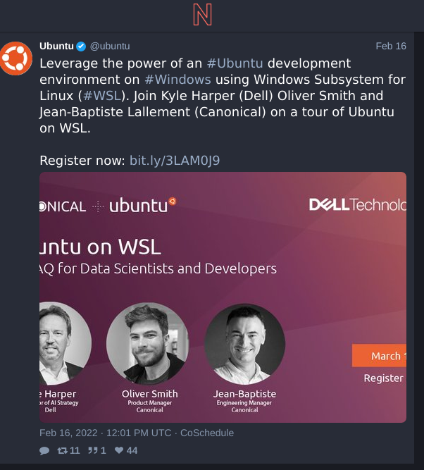 Leverage the power of an #Ubuntu development environment on #Windows using Windows Subsystem for Linux (#WSL). Join Kyle Harper (Dell) Oliver Smith and Jean-Baptiste Lallement (Canonical) on a tour of Ubuntu on WSL.