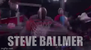 Steve Ballmer... Checking his men for cancer of the thigh... Who said sit down?