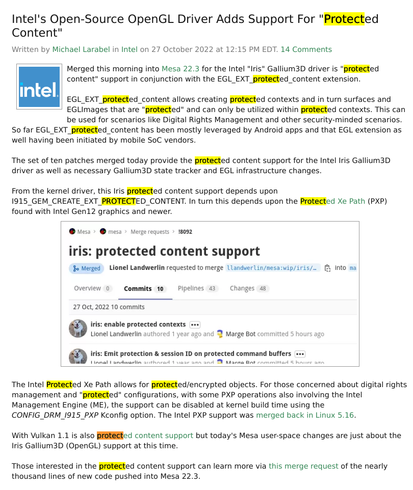 Intel's Open-Source OpenGL Driver Adds Support For 'Protected Content'