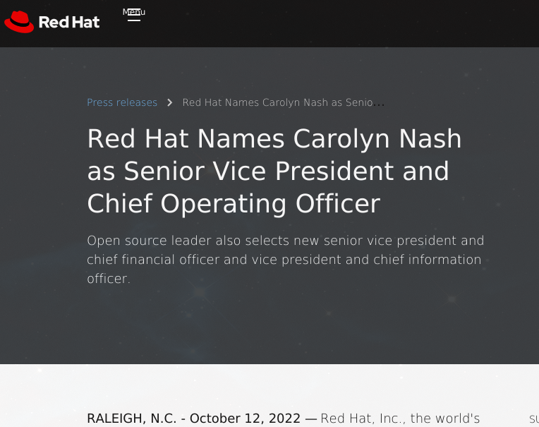 Red Hat Names Carolyn Nash as Senior Vice President and Chief Operating Officer
