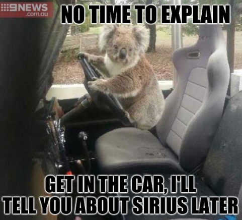 No time to explain; Get in the car, I'll tell you about Sirius later