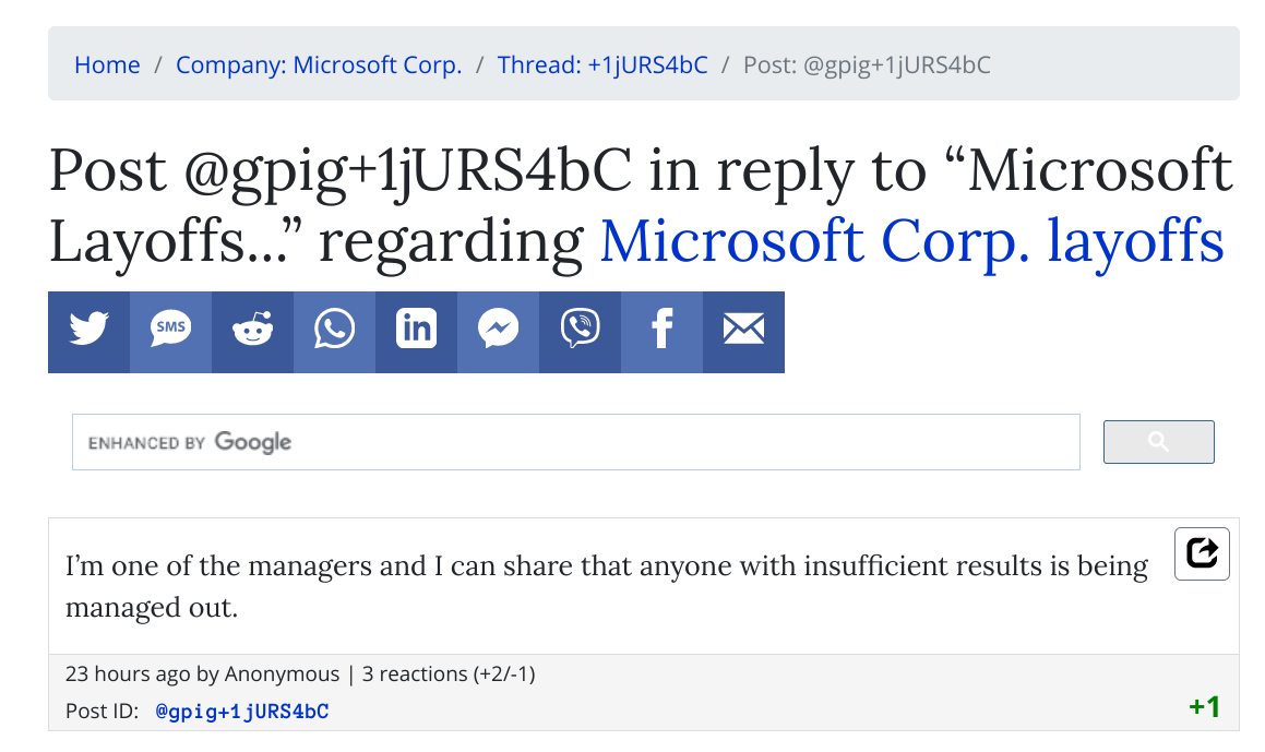 Microsoft management on layoff rumours