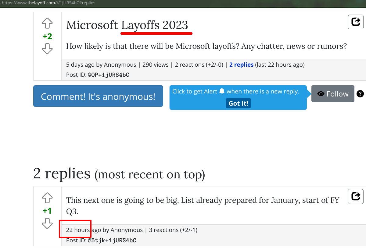How likely is that there will be Microsoft layoffs? Any chatter, news or rumors? This next one is going to be big. List already prepared for January, start of FY Q3.