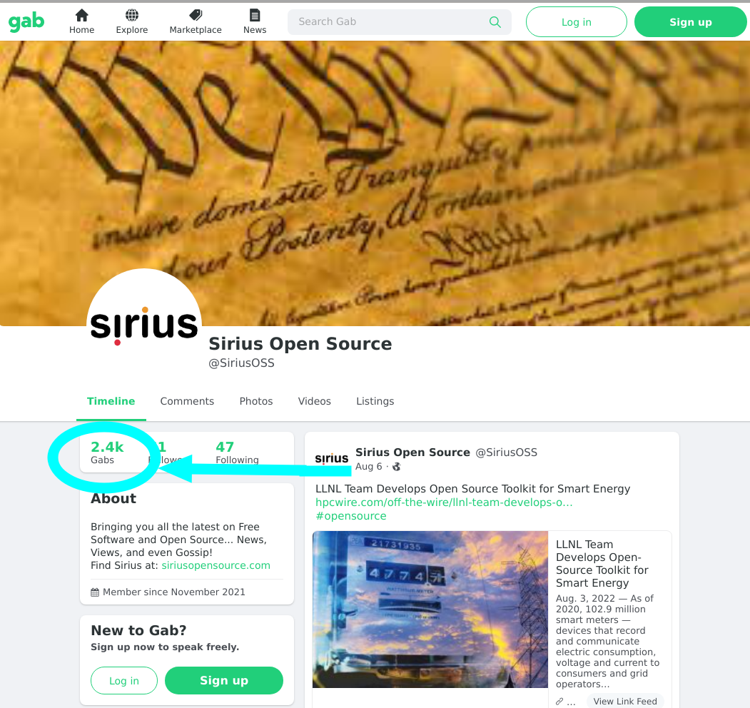 Sirius Open Source in Gab
