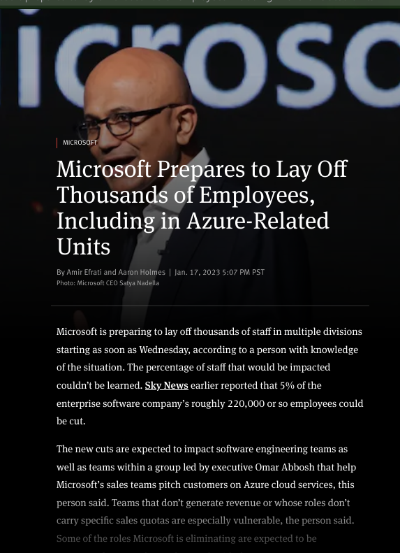 Microsoft Prepares to Lay Off Thousands of Employees, Including in Azure-Related Units