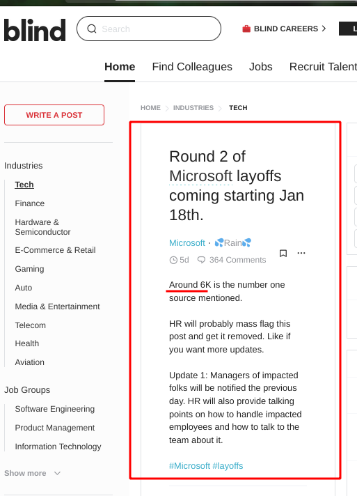 Round 2 of Microsoft layoffs coming starting Jan 18th.  Around 6K is the number one source mentioned. HR will probably mass flag this post and get it removed. Like if you want more updates. Update 1: Managers of impacted folks will be notified the previous day. HR will also provide talking points on how to handle impacted employees and how to talk to the team about it. #Microsoft #layoffs