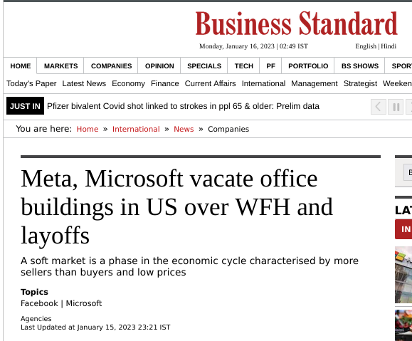 Meta, Microsoft vacate office buildings in US over WFH and layoffs