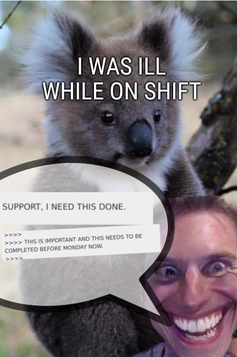 Innocent Koala: I was ill while on shift