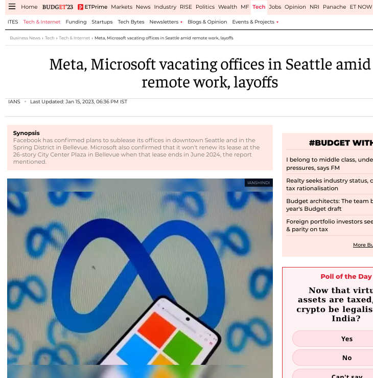 Meta, Microsoft vacating offices in Seattle amid remote work, layoffs