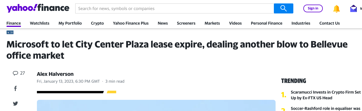 Microsoft to let City Center Plaza lease expire, dealing another blow to Bellevue office market