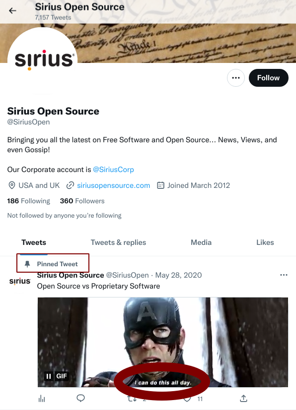 Sirius 'Open Source' Twitter profile