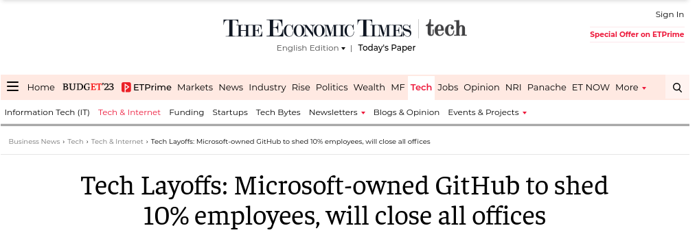 Tech Layoffs: Microsoft-owned GitHub to shed 10% employees, will close all offices