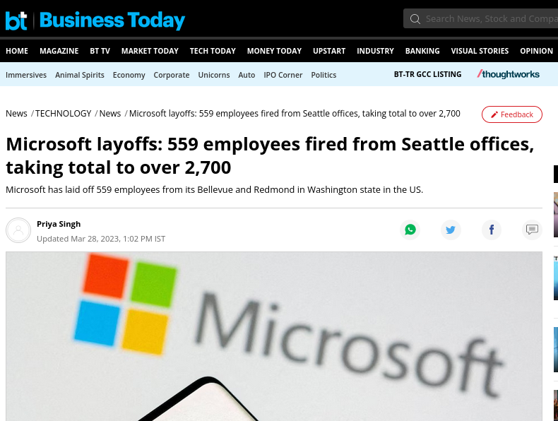 Microsoft layoffs: 559 employees fired from Seattle offices, taking total to over 2,700