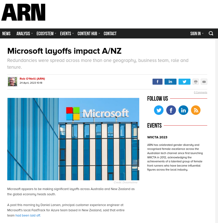 Microsoft layoffs impact A/NZ