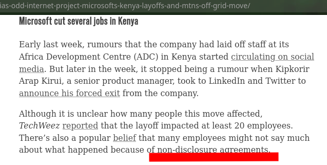 Microsoft cut several jobs in Kenya