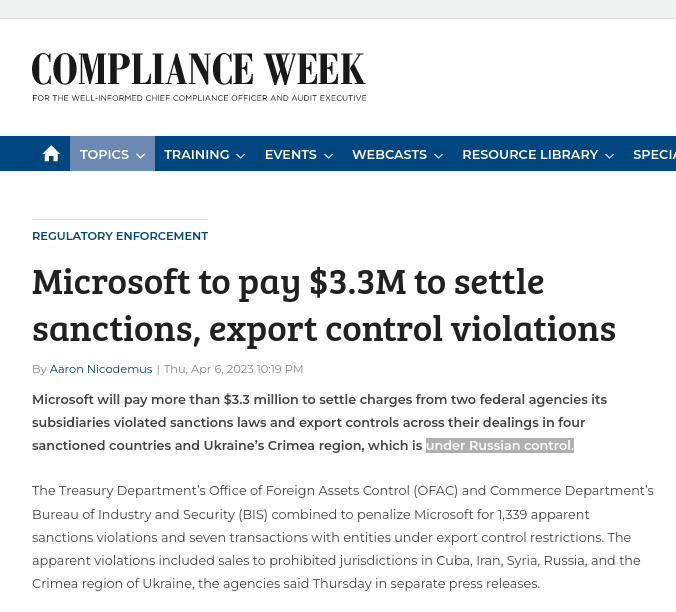 Microsoft to pay $3.3M to settle sanctions, export control violations
