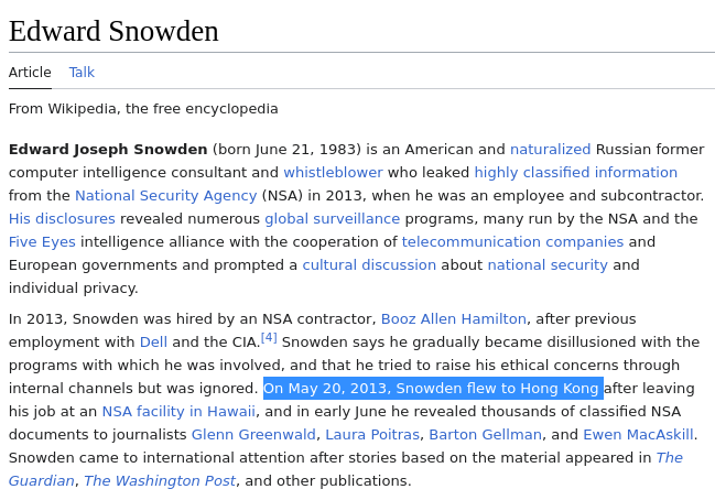 Edward Snowden in Wikipedia