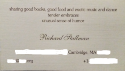 A picture of Richard Stallman's old'pleasure card'