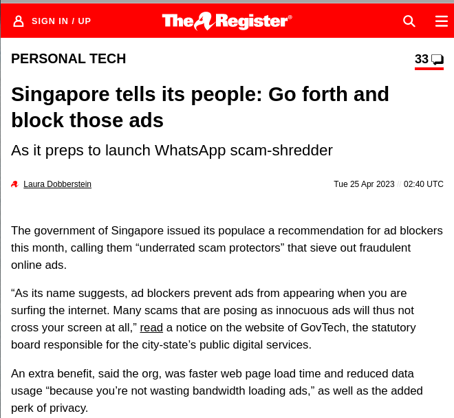 Singapore tells its people: Go forth and block those ads