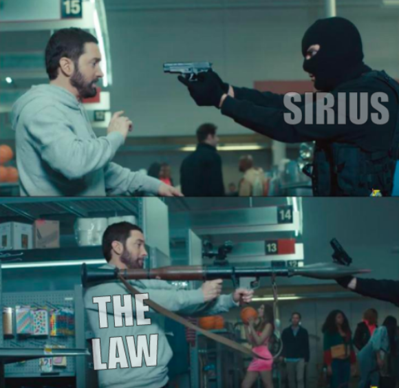 Eminem with rocket launcher: The law and Sirius