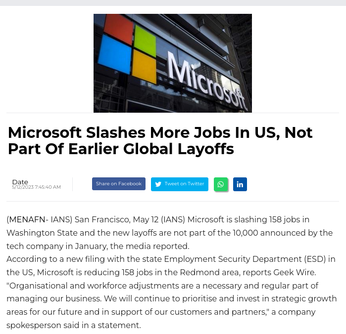 Microsoft Slashes More Jobs In US, Not Part Of Earlier Global Layoffs