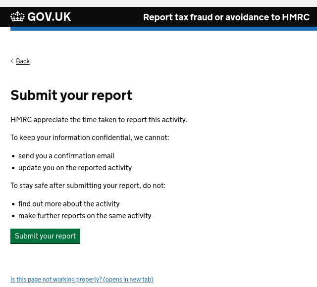HMRC fraud report submitted