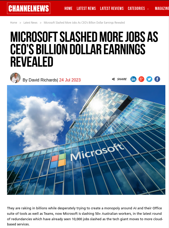 Microsoft Slashed More Jobs As CEO’s Billion Dollar Earnings Revealed