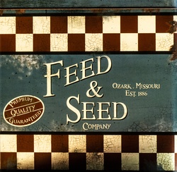 Feed And Seed Sign 1886: Sign in red, white and green for farmers