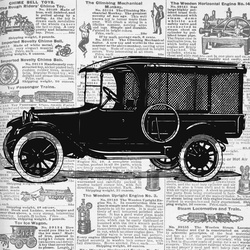 Vintage Automobile Illustration: Black and white illustration of retro car on vintage newspaper advertising