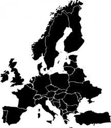 Map of europe silhouette black isolated on white background