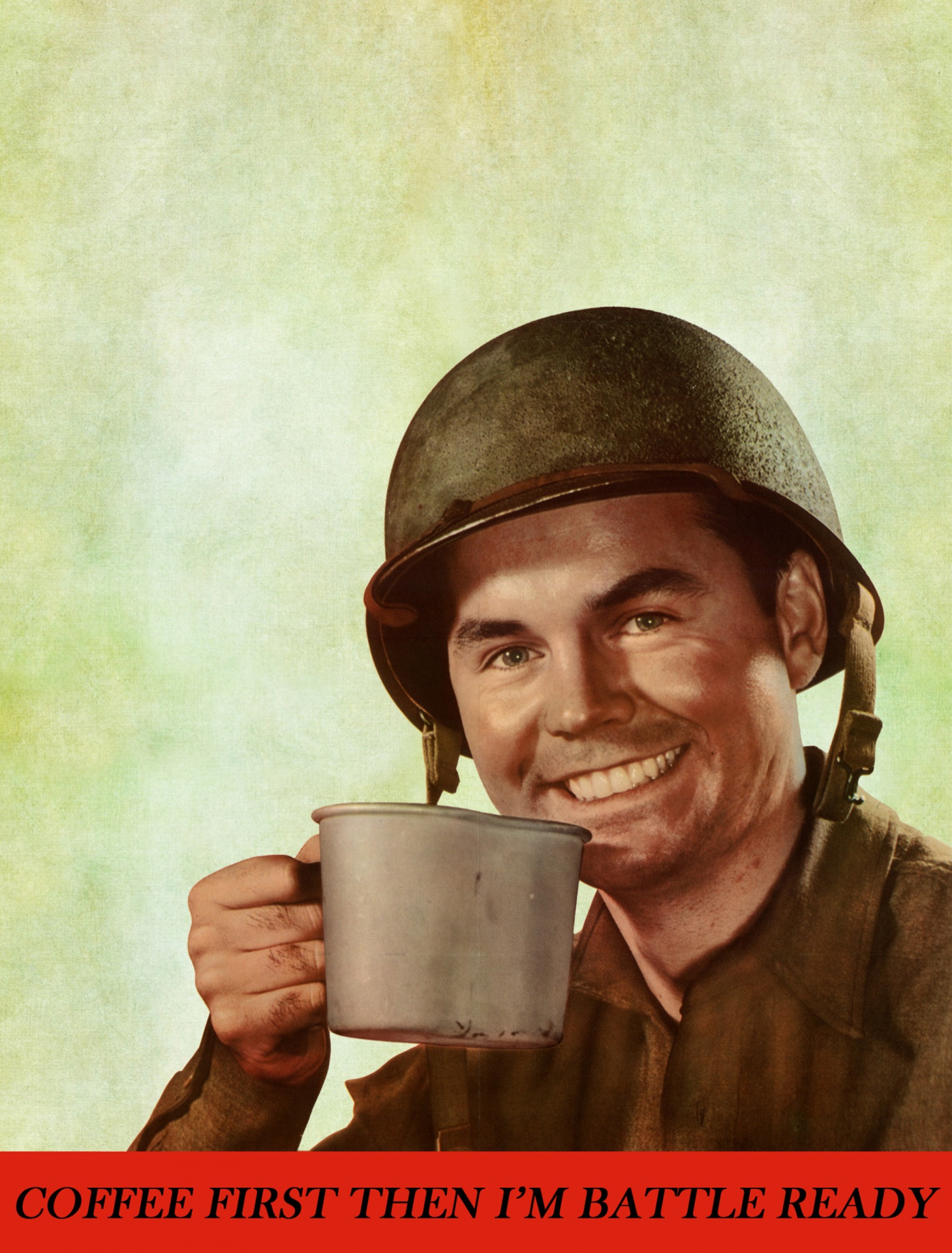 Vintage soldier with coffee