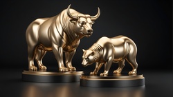 Stock market bull stands for rising prices, bear for falling prices.