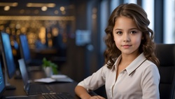 Intelligent girl in front of computer