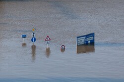 Road signs underwater in Usti nad Labem in the Czech Republic during June 2013 floods