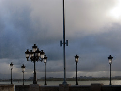 Lamp posts in an afternoon mist