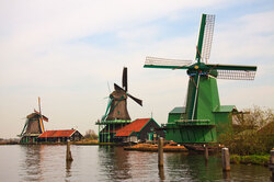 Three windmills in Zaanse Schans in Holland