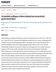 AI models collapse when trained on recursively generated data