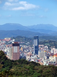 View of Jilong city, looking towards Yangmingshan National Park, Taiwan