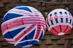 Chinese lanterns with British flag and British Soldiers