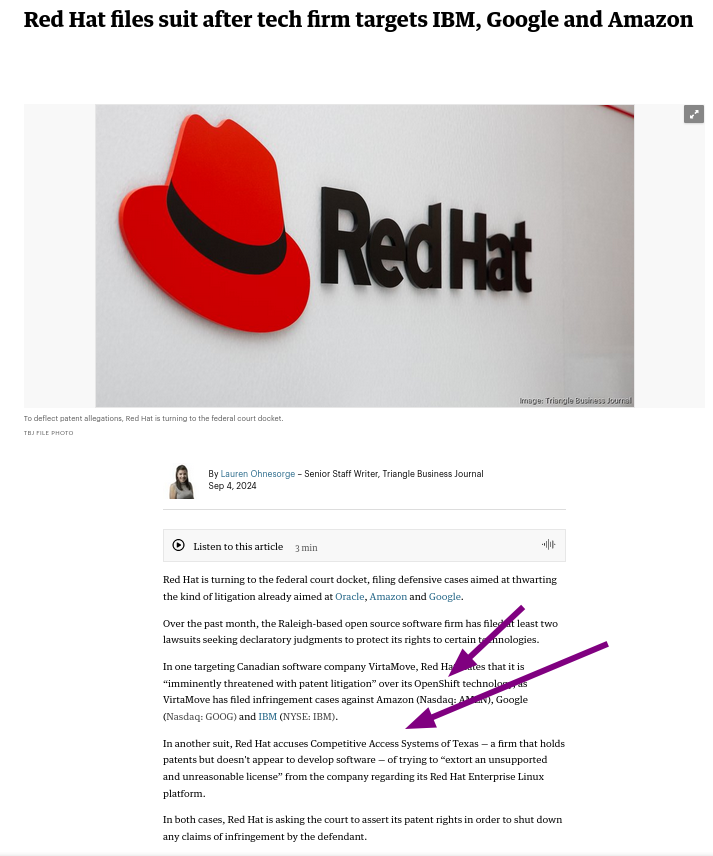 Red Hat files suit after tech firm targets IBM, Google and Amazon