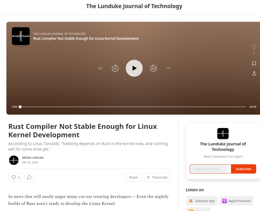 Techrights — Linus Torvalds, His Employers, and Critics of His Employers Can Agree That Rust in Linux is a Failed Experiment