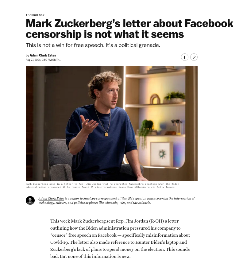 Mark Zuckerberg’s letter about Facebook censorship is not what it seems