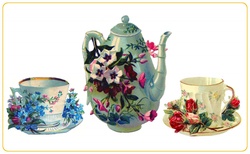 Coffee tea cups and jug vintage decorative painting