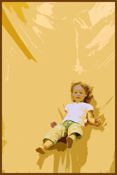 Little girl on a yellow inflatable slide - background