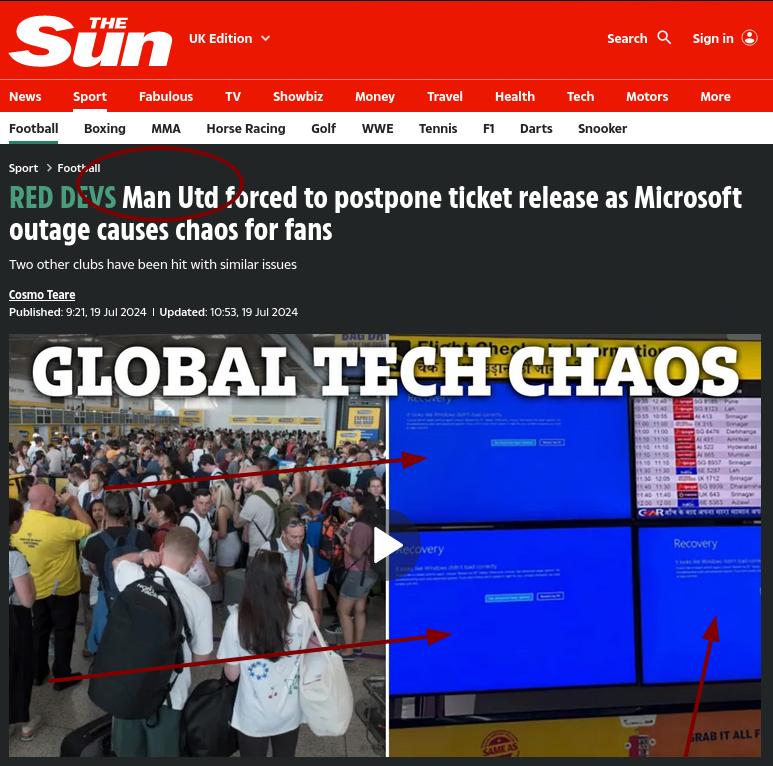 Man Utd forced to postpone ticket release as Microsoft outage causes chaos for fans