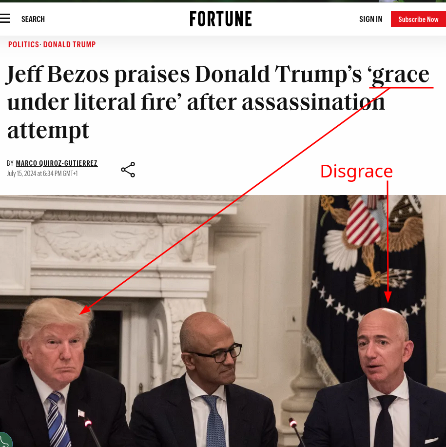 Disgrace Jeff Bezos praises Donald Trump’s ‘grace under literal fire’ after assassination attempt